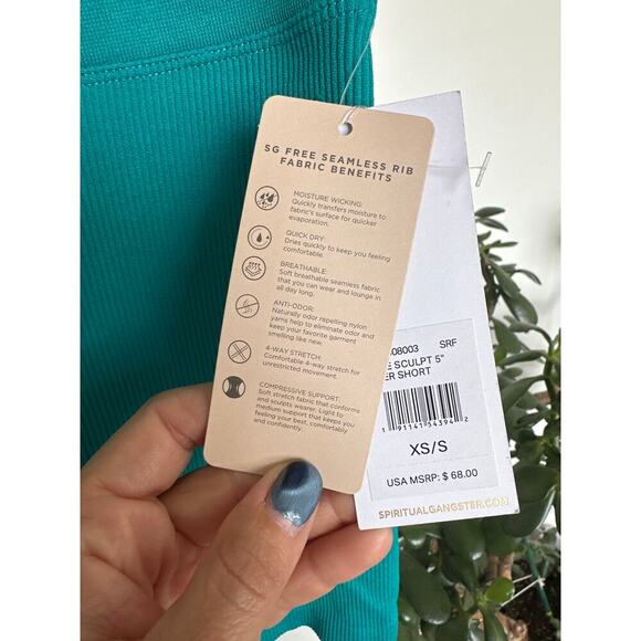 Spiritual Gangster Love Sculpt Biker Short 5", Size XS/S, NWT, Turquoise - Picture 3 of 5